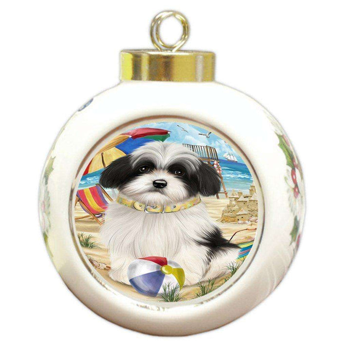 Pet Friendly Beach Havanese Dog Round Ball Christmas Ornament RBPOR48654