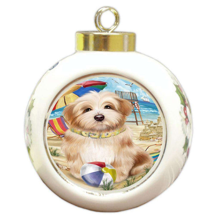 Pet Friendly Beach Havanese Dog Round Ball Christmas Ornament RBPOR48656