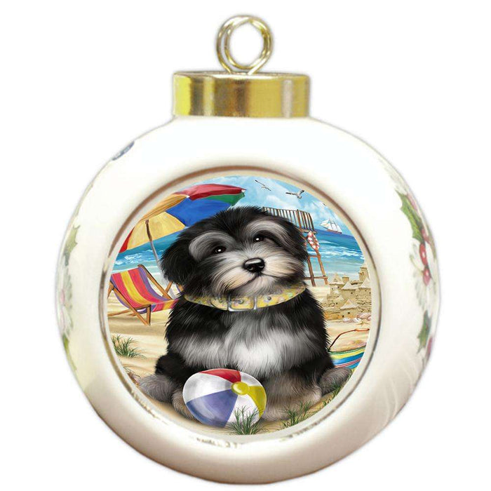 Pet Friendly Beach Havanese Dog Round Ball Christmas Ornament RBPOR48657