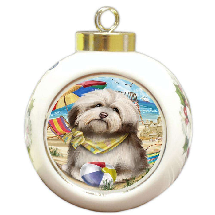 Pet Friendly Beach Havanese Dog Round Ball Christmas Ornament RBPOR48658