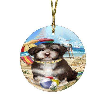 Pet Friendly Beach Havanese Dog Round Christmas Ornament RFPOR48646