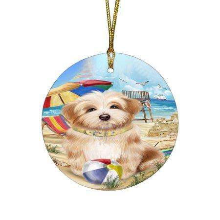 Pet Friendly Beach Havanese Dog Round Christmas Ornament RFPOR48647