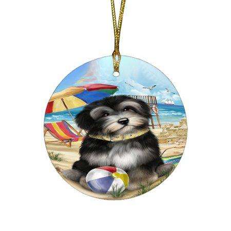 Pet Friendly Beach Havanese Dog Round Christmas Ornament RFPOR48648