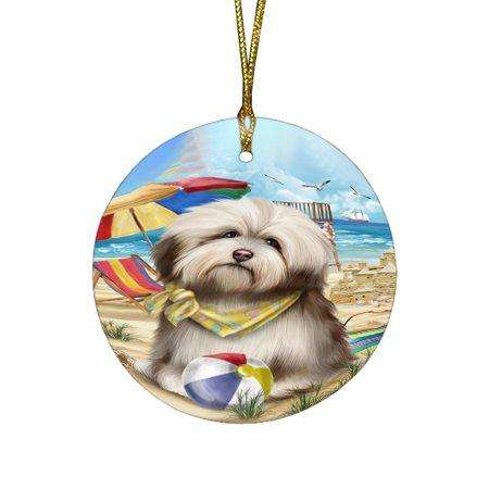 Pet Friendly Beach Havanese Dog Round Christmas Ornament RFPOR48649