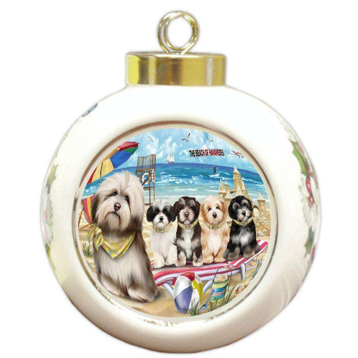 Pet Friendly Beach Havaneses Dog Round Ball Christmas Ornament RBPOR48653