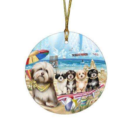 Pet Friendly Beach Havaneses Dog Round Christmas Ornament RFPOR48644
