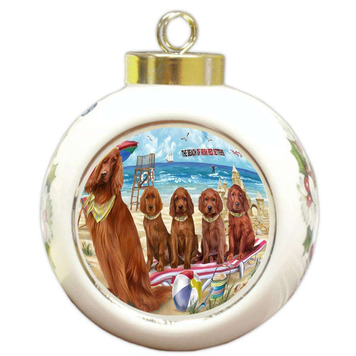 Pet Friendly Beach Irish Setter Dog Round Ball Christmas Ornament RBPOR51574