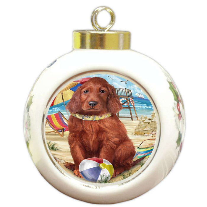 Pet Friendly Beach Irish Setter Dog Round Ball Christmas Ornament RBPOR51575