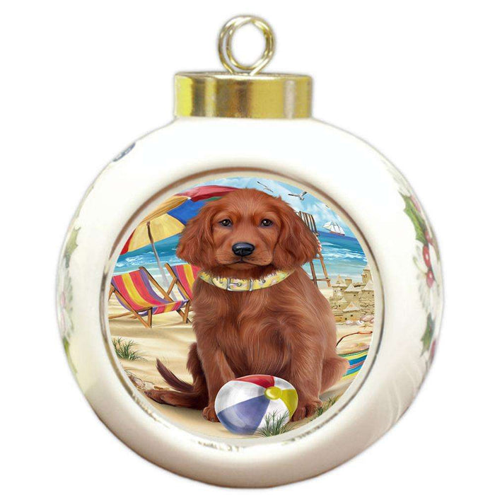 Pet Friendly Beach Irish Setter Dog Round Ball Christmas Ornament RBPOR51576