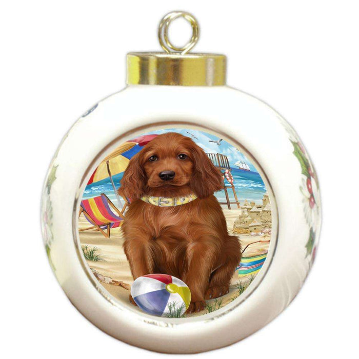 Pet Friendly Beach Irish Setter Dog Round Ball Christmas Ornament RBPOR51577