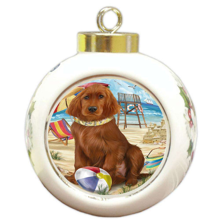 Pet Friendly Beach Irish Setter Dog Round Ball Christmas Ornament RBPOR51578