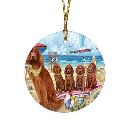 Pet Friendly Beach Irish Setter Dog Round Flat Christmas Ornament RFPOR51565