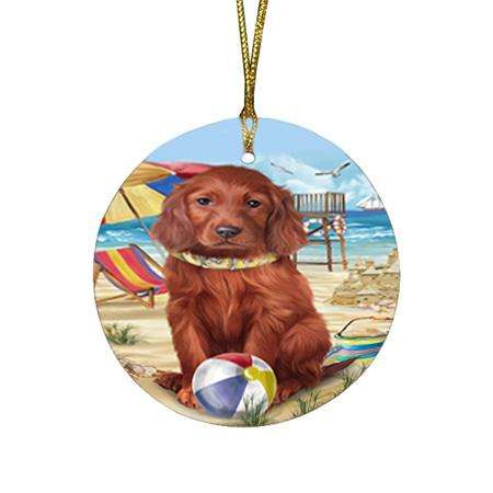 Pet Friendly Beach Irish Setter Dog Round Flat Christmas Ornament RFPOR51566