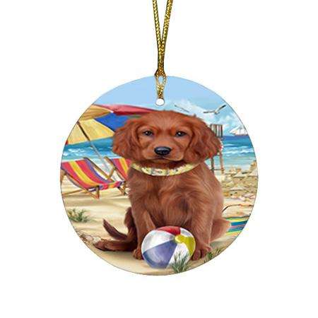 Pet Friendly Beach Irish Setter Dog Round Flat Christmas Ornament RFPOR51567