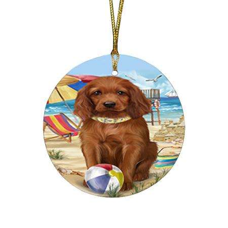 Pet Friendly Beach Irish Setter Dog Round Flat Christmas Ornament RFPOR51568