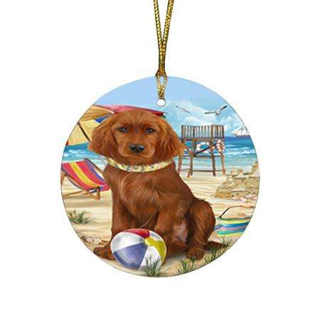 Pet Friendly Beach Irish Setter Dog Round Flat Christmas Ornament RFPOR51569