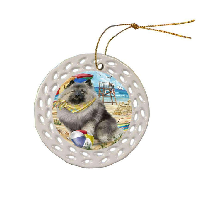 Pet Friendly Beach Keeshond Dog Ceramic Doily Ornament DPOR51585