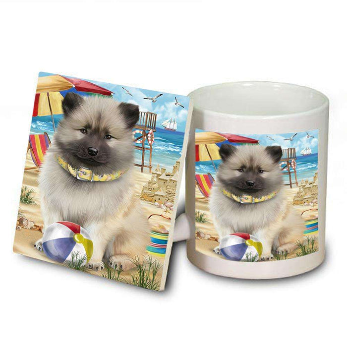 Pet Friendly Beach Keeshond Dog Mug and Coaster Set MUC51575