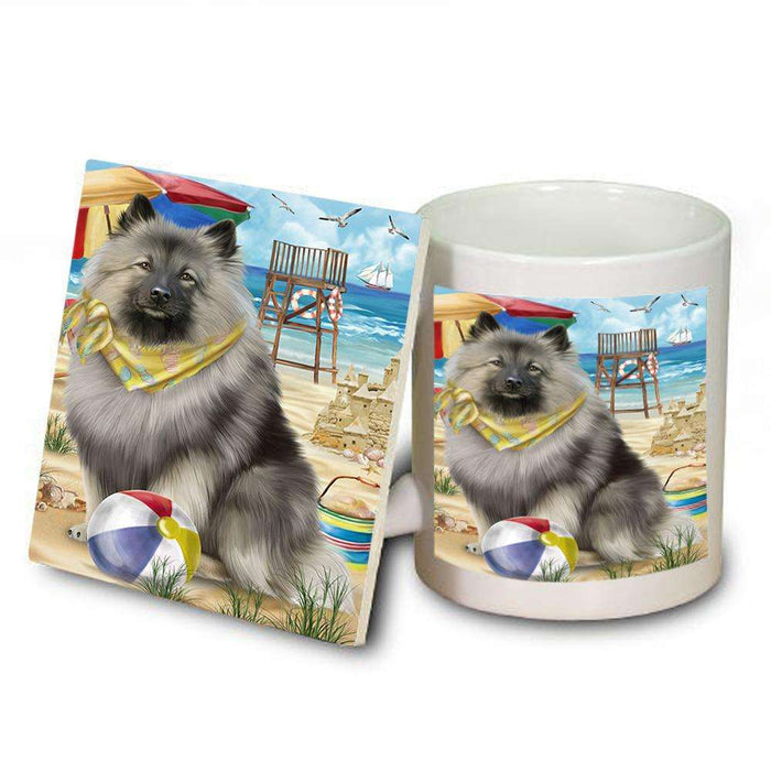 Pet Friendly Beach Keeshond Dog Mug and Coaster Set MUC51577