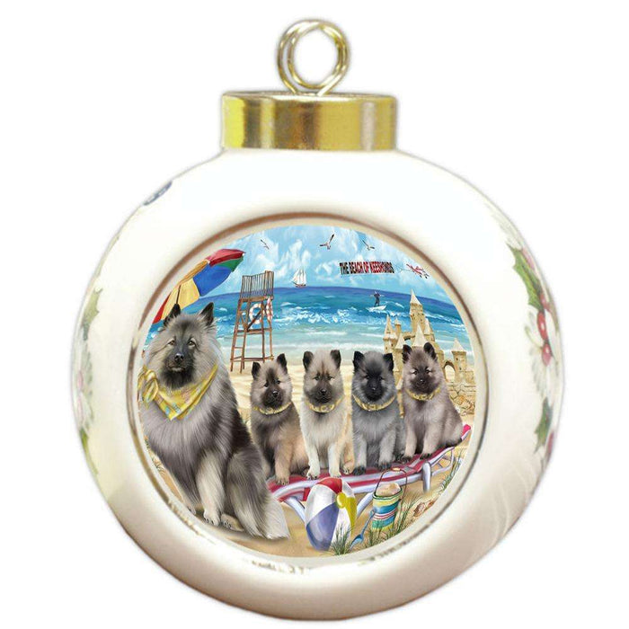 Pet Friendly Beach Keeshond Dog Round Ball Christmas Ornament RBPOR51580