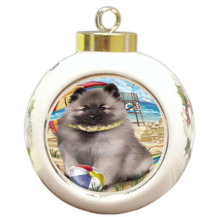 Pet Friendly Beach Keeshond Dog Round Ball Christmas Ornament RBPOR51581