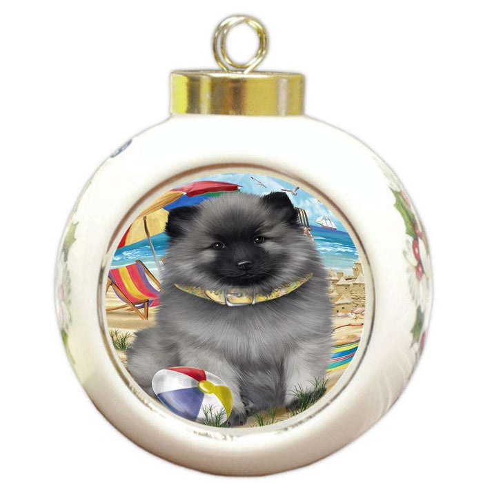 Pet Friendly Beach Keeshond Dog Round Ball Christmas Ornament RBPOR51582