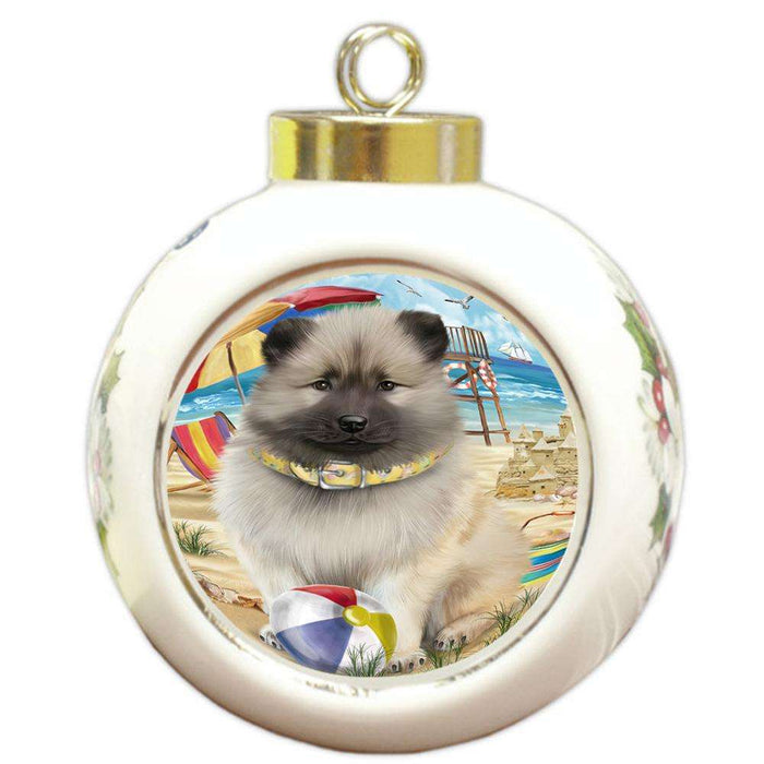 Pet Friendly Beach Keeshond Dog Round Ball Christmas Ornament RBPOR51583