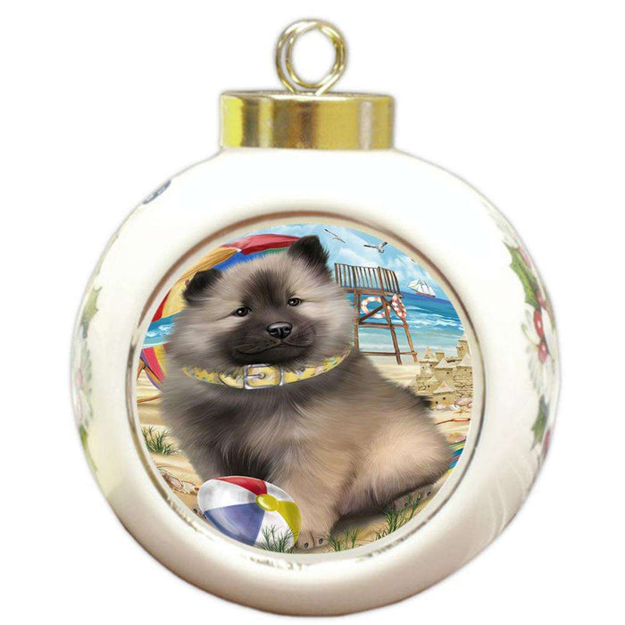 Pet Friendly Beach Keeshond Dog Round Ball Christmas Ornament RBPOR51584