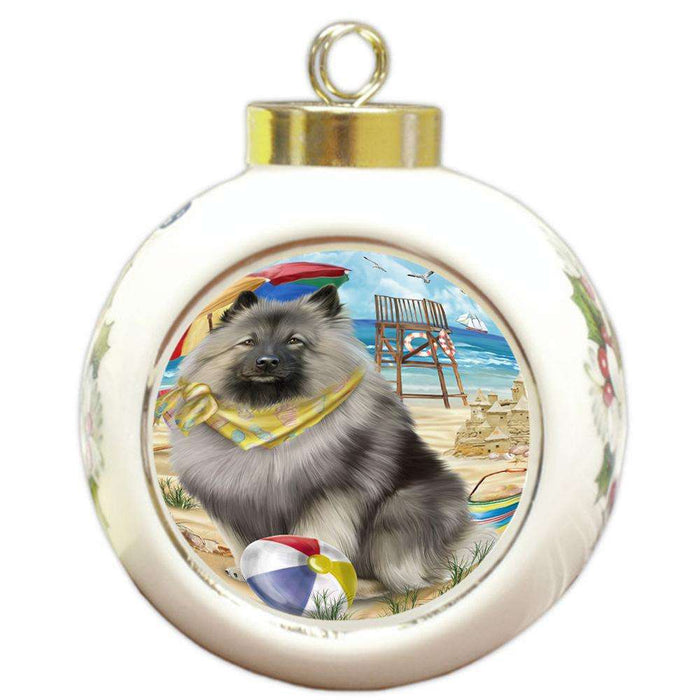 Pet Friendly Beach Keeshond Dog Round Ball Christmas Ornament RBPOR51585