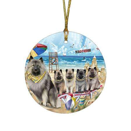 Pet Friendly Beach Keeshond Dog Round Flat Christmas Ornament RFPOR51571