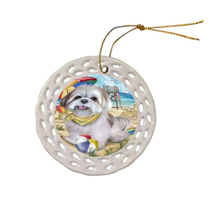 Pet Friendly Beach Lhasa Apso Dog Ceramic Doily Ornament DPOR50047