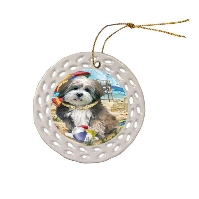 Pet Friendly Beach Lhasa Apso Dog Ceramic Doily Ornament DPOR50049