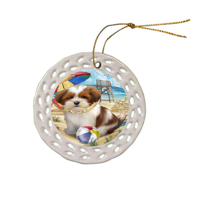Pet Friendly Beach Lhasa Apso Dog Ceramic Doily Ornament DPOR50051