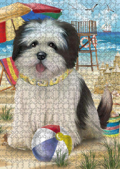 Pet Friendly Beach Lhasa Apso Dog Puzzle with Photo Tin PUZL53850