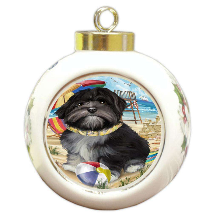 Pet Friendly Beach Lhasa Apso Dog Round Ball Christmas Ornament RBPOR50050