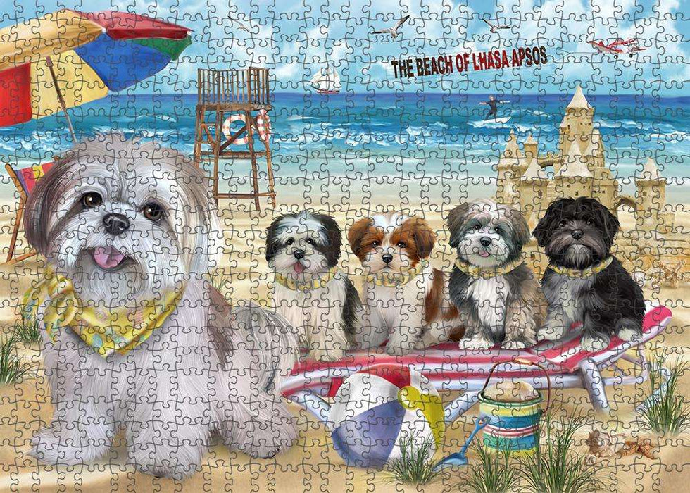 Pet Friendly Beach Lhasa Apsos Dog Puzzle with Photo Tin PUZL53844