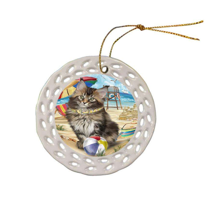 Pet Friendly Beach Maine Coon Cat Ceramic Doily Ornament DPOR51587