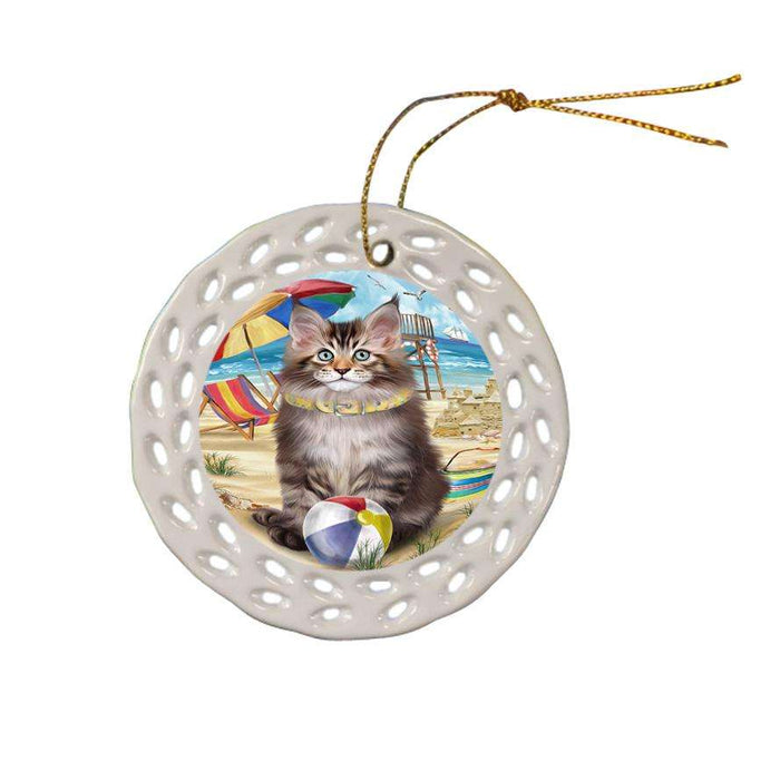 Pet Friendly Beach Maine Coon Cat Ceramic Doily Ornament DPOR51589
