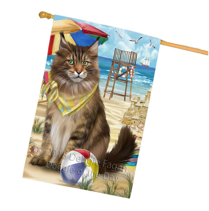 Pet Friendly Beach Maine Coon Cat House Flag FLG51723