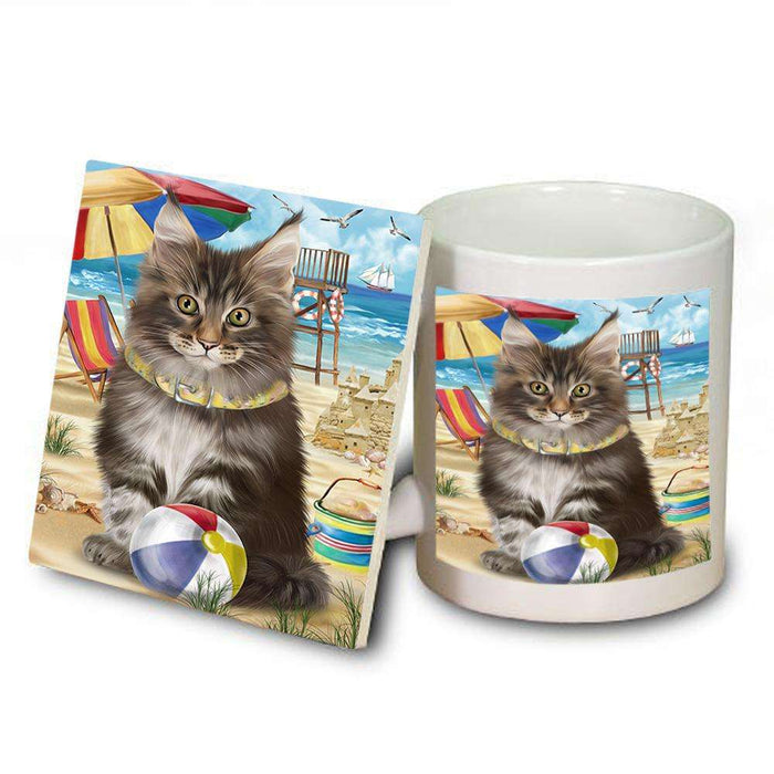 Pet Friendly Beach Maine Coon Cat Mug and Coaster Set MUC51578