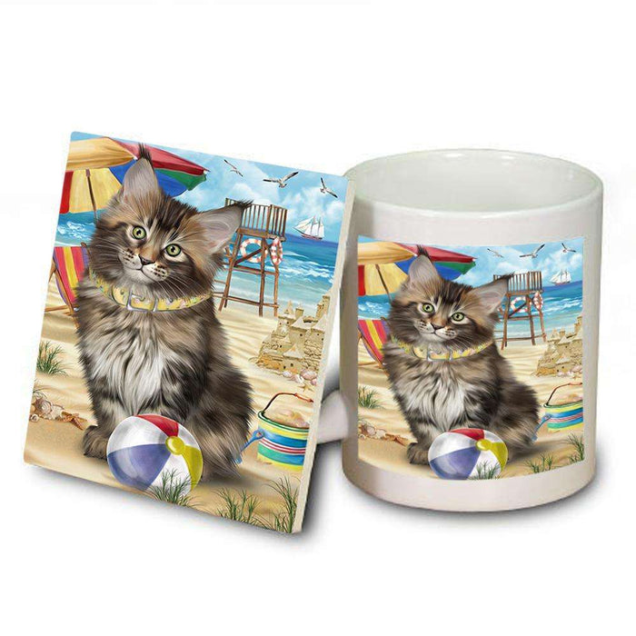 Pet Friendly Beach Maine Coon Cat Mug and Coaster Set MUC51579