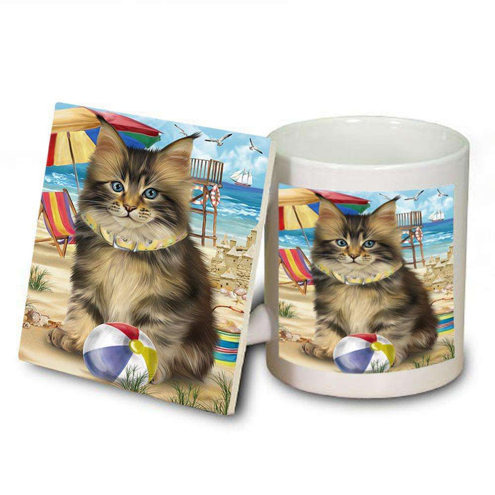 Pet Friendly Beach Maine Coon Cat Mug and Coaster Set MUC51580