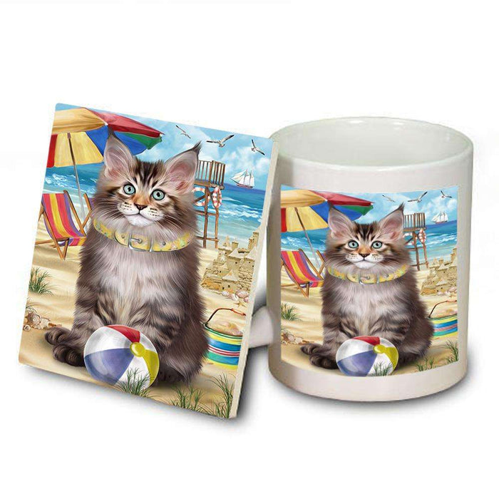 Pet Friendly Beach Maine Coon Cat Mug and Coaster Set MUC51581