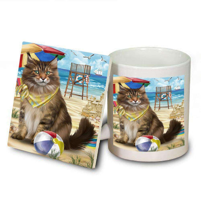 Pet Friendly Beach Maine Coon Cat Mug and Coaster Set MUC51582