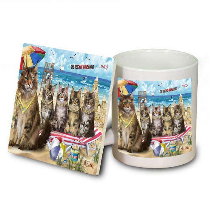 Pet Friendly Beach Maine Coon Cat Mug and Coaster Set MUC51583