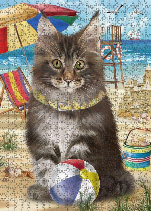 Pet Friendly Beach Maine Coon Cat Puzzle with Photo Tin PUZL58845