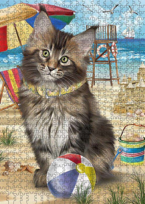 Pet Friendly Beach Maine Coon Cat Puzzle with Photo Tin PUZL58848