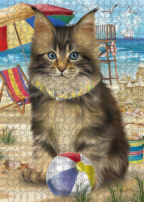 Pet Friendly Beach Maine Coon Cat Puzzle with Photo Tin PUZL58851