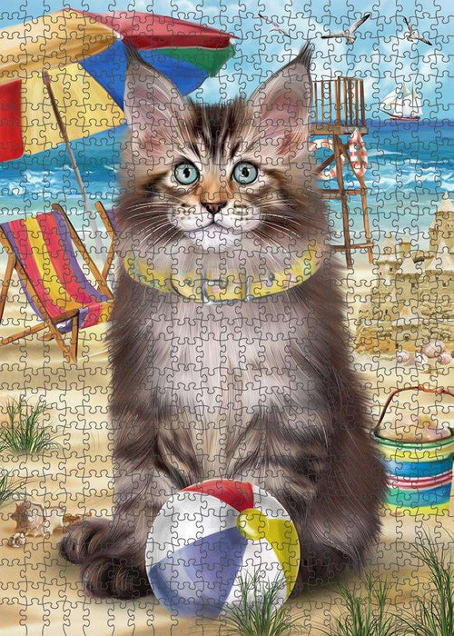 Pet Friendly Beach Maine Coon Cat Puzzle with Photo Tin PUZL58854