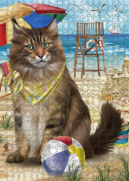 Pet Friendly Beach Maine Coon Cat Puzzle with Photo Tin PUZL58857